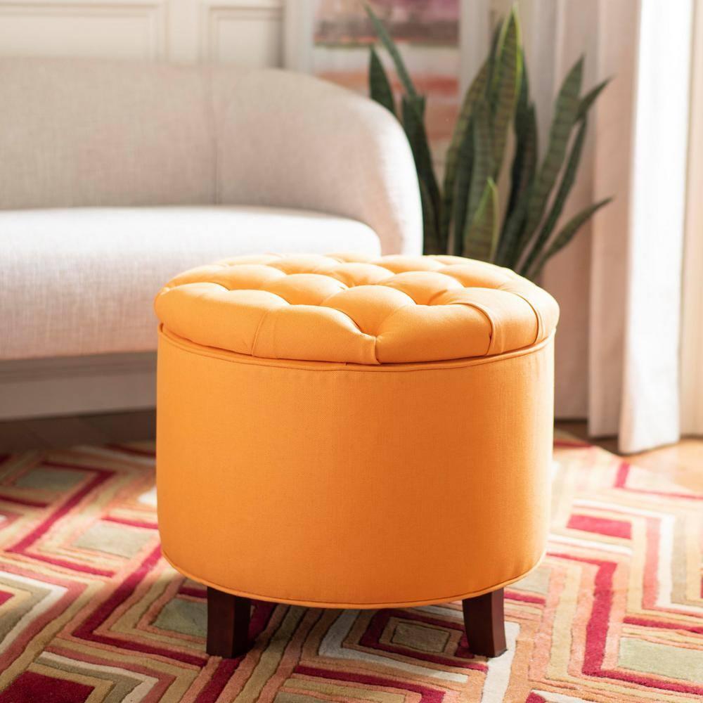 Amiela Tuffted Storage Ottoman - Tangerine - Safavieh