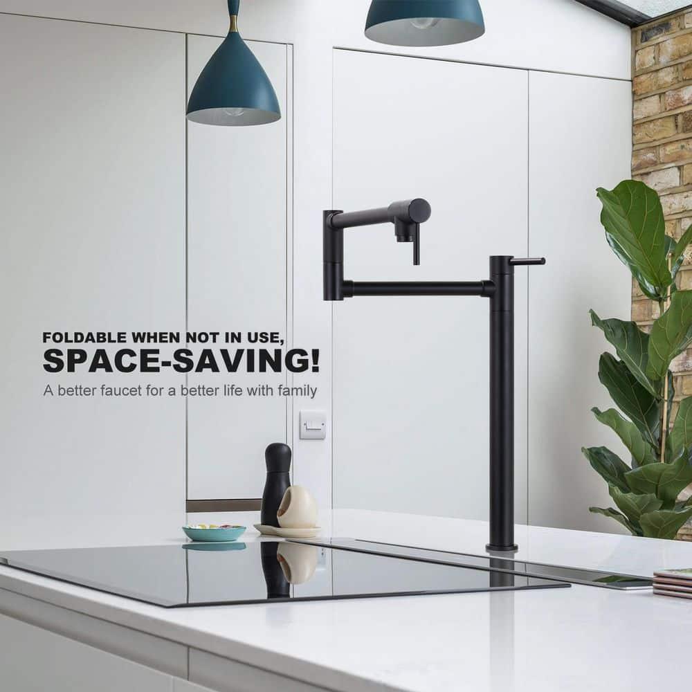 Pot Filler Faucet Wall Mount Kitchen Sink Faucet Stove Pot Filling Faucet with Double Joint Swing Arms Folding Faucet, Solid Brass Material, Lead-Free, Single Hole, Brushed Gold