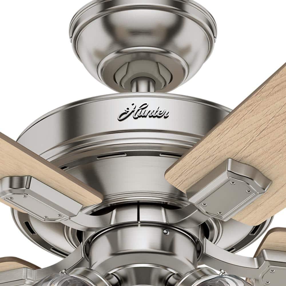 Hunter Fan 52" Crestfield Ceiling Fan (Includes LED Light Bulb) Nickel: 5-Blade, 3-Speed, Reversible Motor, Glass Shades
