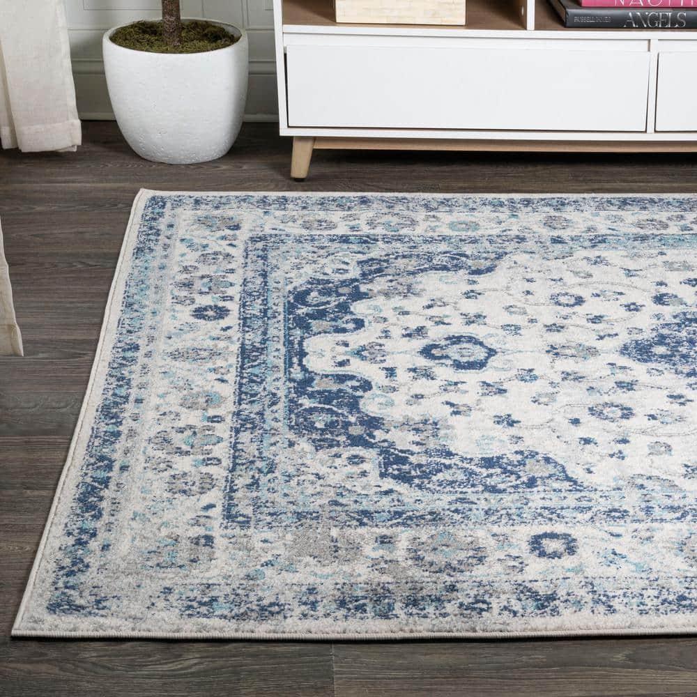 5'x 8' Indhira Ornate Medallion Persian Area Rug, Blue/Gray - JONATHAN Y