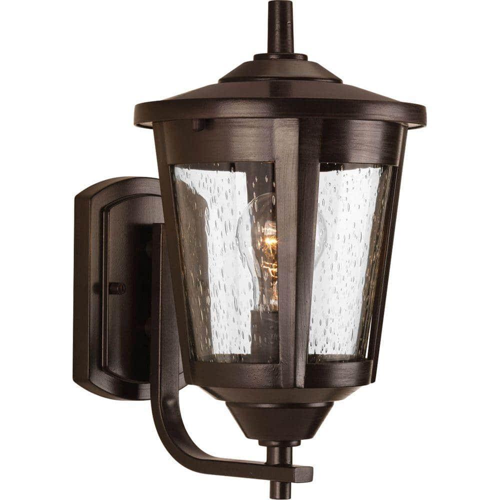 Progress Lighting, East Haven, 1-Light Outdoor Wall Lantern, Antique Bronze, Seeded Glass Shade