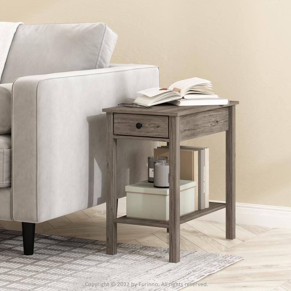 Furinno Montale Rectangular Side Table with Drawer, Rustic Oak