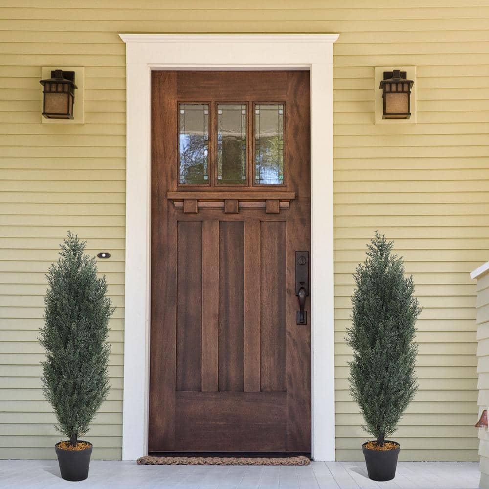 Poetree 2 Pack 3 ft Cedar Plants Outdoor Artificial Topiary Fake Tree UV Resistant Potted Tree for Porch Decor Faux Pine Tree