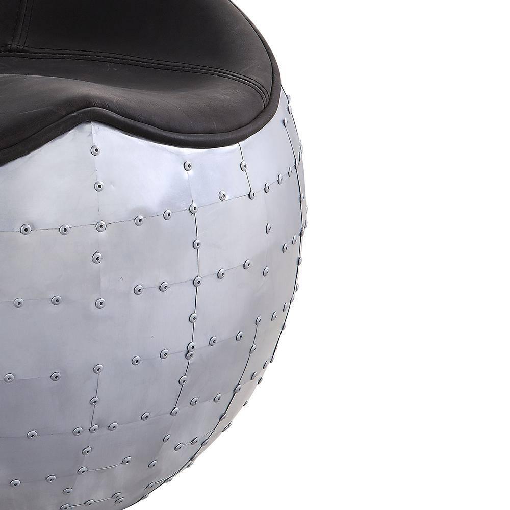 ACME Brancaster Leather Upholstered Ottoman in Antique Ebony and Aluminum