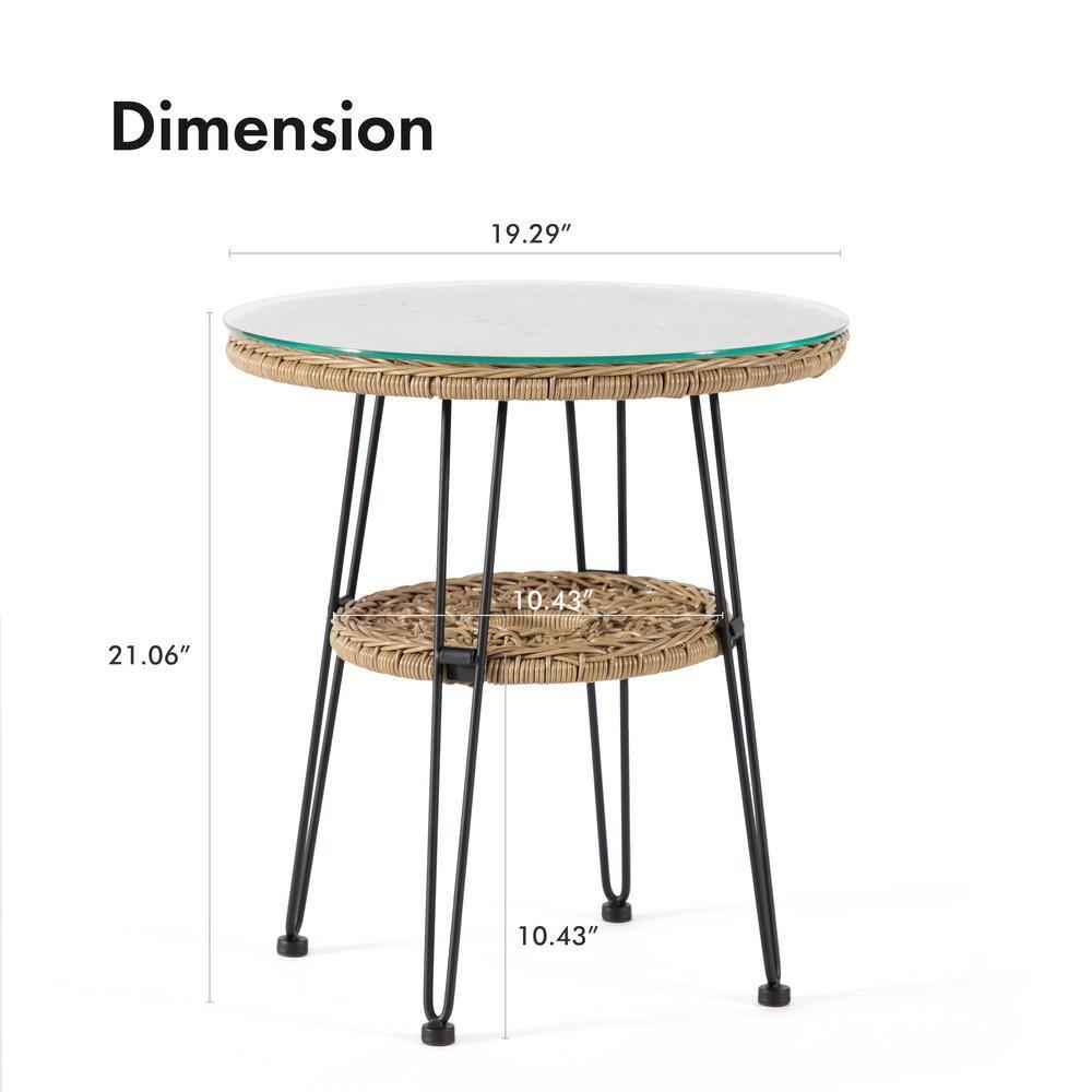 Furniture of America Noma Round 1-Shelf Metal and Rattan Natural Coffee Table with Glass Top