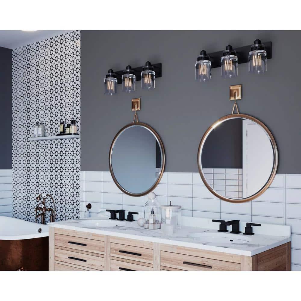 Progress Lighting Calhoun 3-Light Bath Vanity, Steel, Antique Bronze, Clear Glass Shade