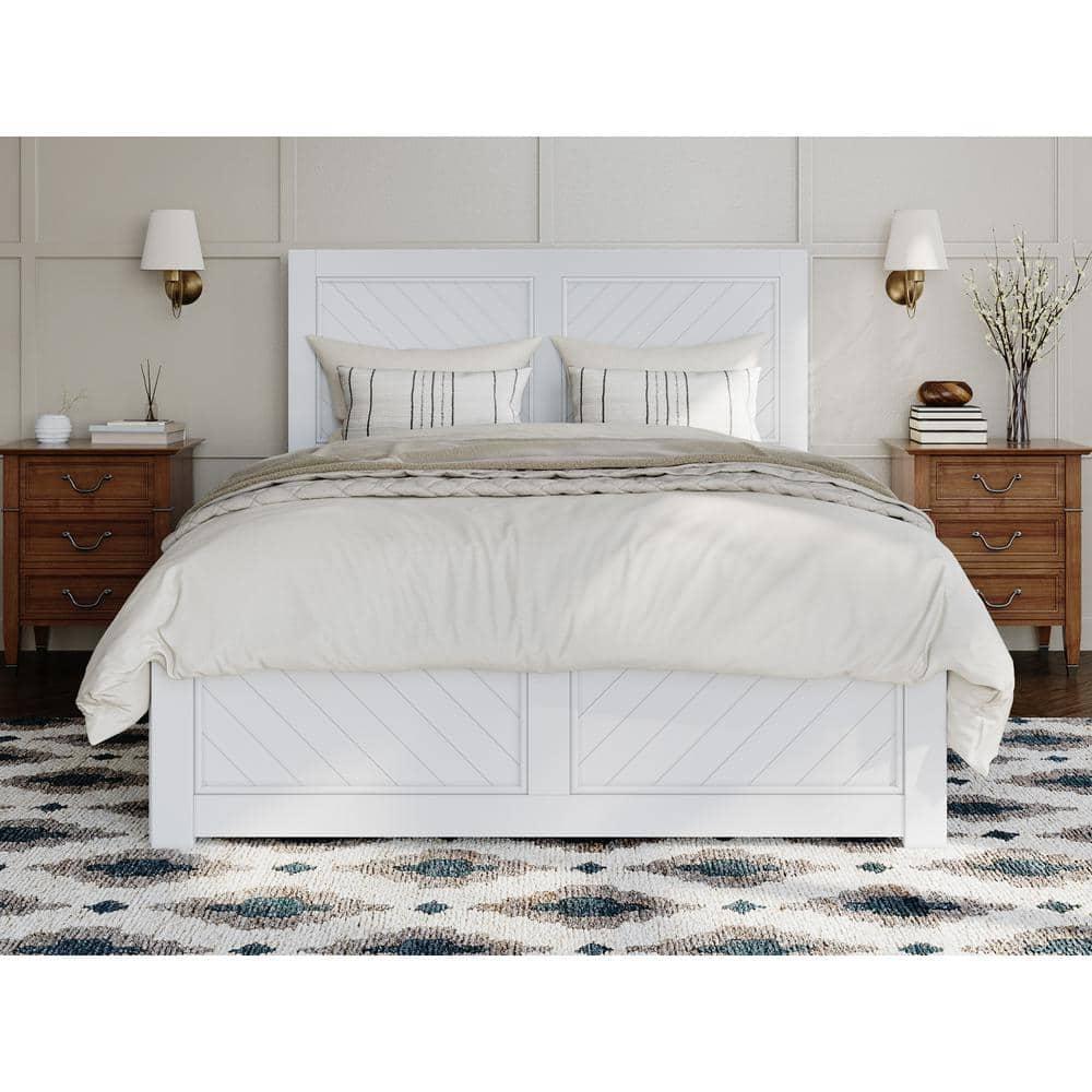 AFI Canyon White Solid Wood Platform Bed with Matching Footboard & Storage Drawers, Full