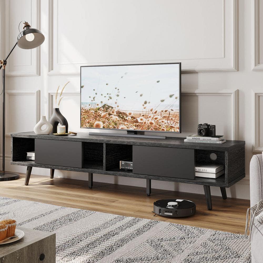 Bestier 70 inch Mid Century Modern TV Stand,Low Profile TV Console for 75 inch TV in Living Room,Black