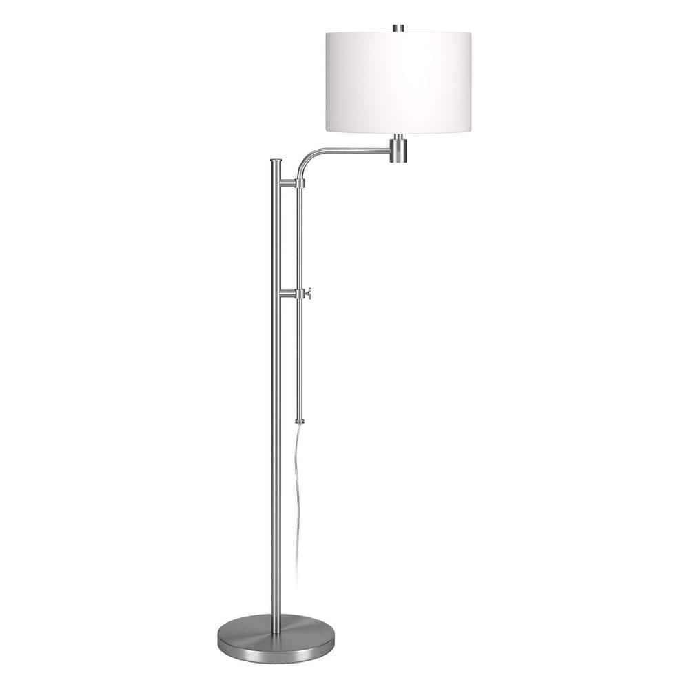 Evelyn&Zoe Polly Height-Adjustable Floor Lamp with Fabric Shade, Brushed Nickel/White