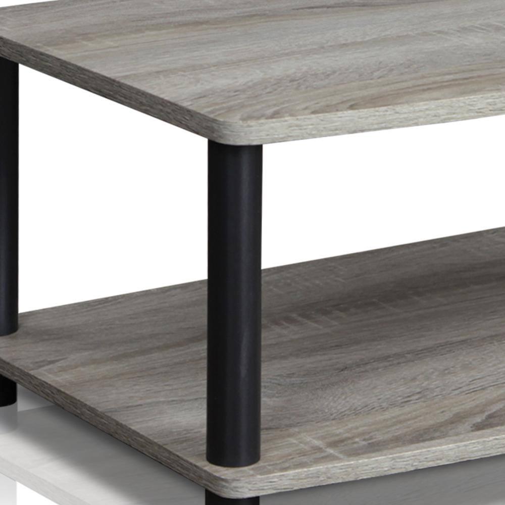 Furinno Industrial No Tools Elevated TV Stands with 2-tier Open Storage Shelves TV Console for TVs up to 25 inch Oak Grey/Black