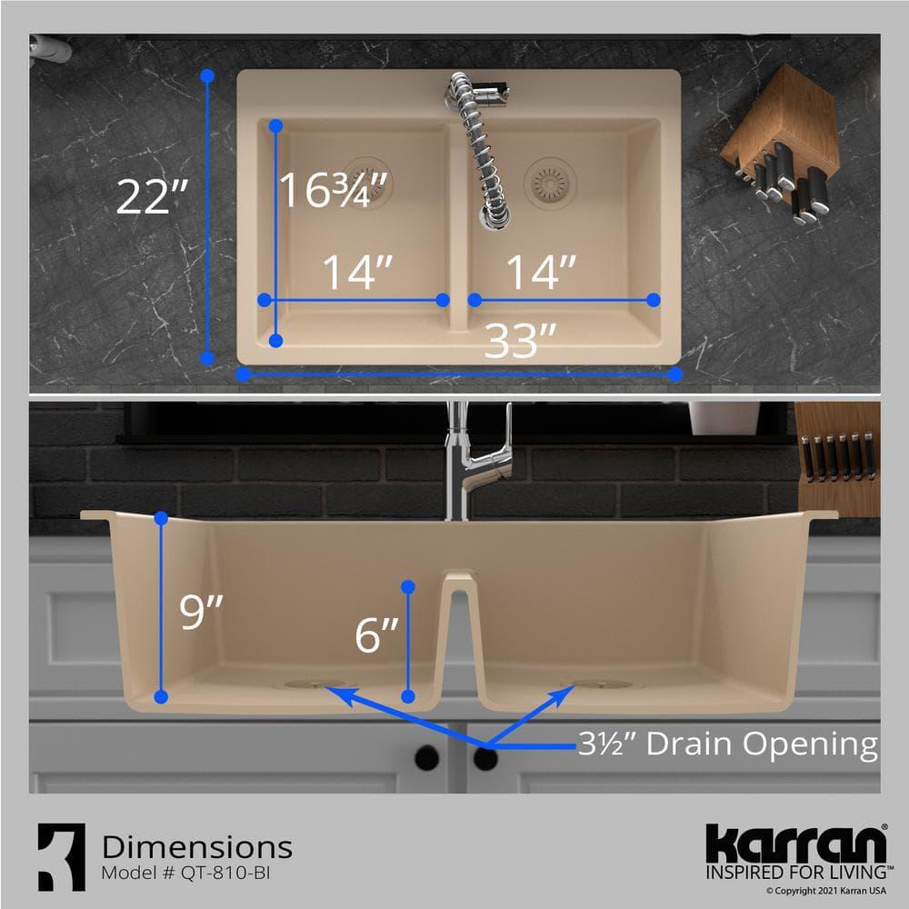 Karran Quartz 33'' X 22'' 50/50 Double Bowl Composite Drop-in Kitchen Sink