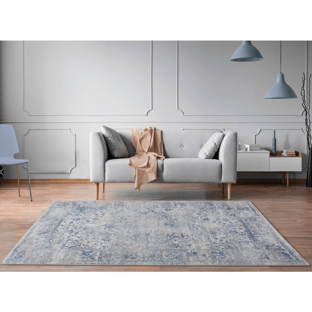 United Weavers Austin Area Rug 4540 20460 Clark Blue Bordered Scrolls 2' 7" x  7' 4" Rectangle