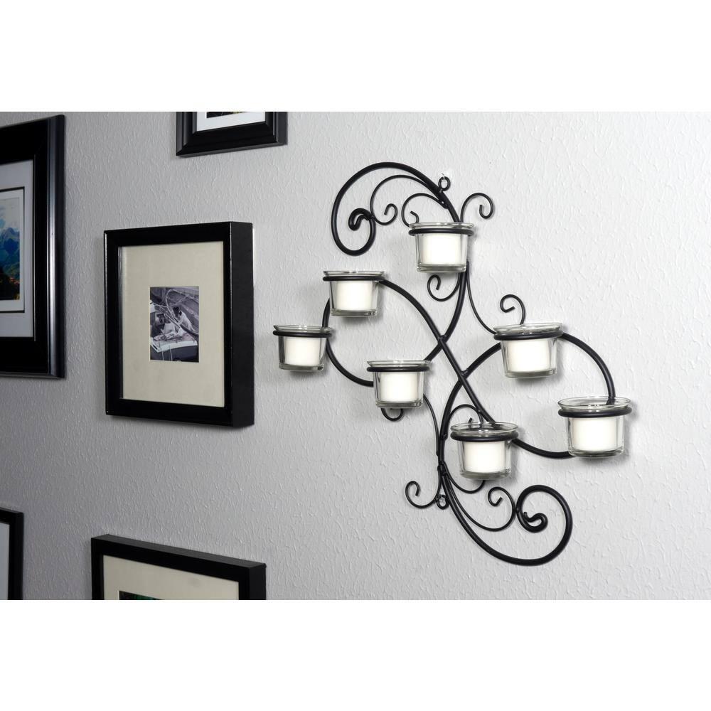 Modern Decorative Ivy Tea Light Candle Holder - Stonebriar Collection: Elegant Wall Sconce, 7 Glass Hurricanes