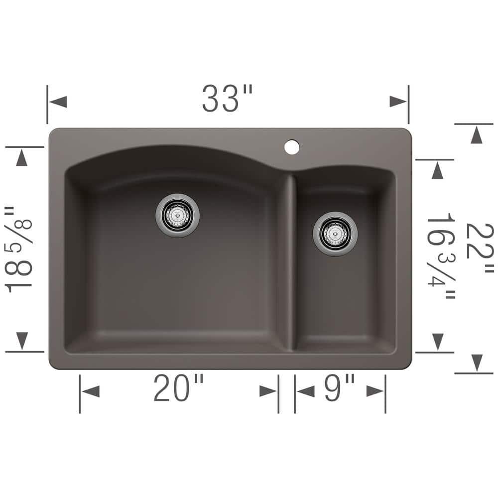 Diamond Silgranit 33" L x 22" W Double Basin Drop-In/Undermount Sink