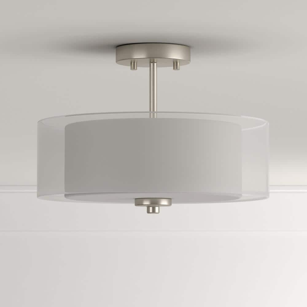 Progress Lighting, Invite Collection, 3-Light Semi-Flush Mount, Brushed Nickel, Sheer Mylar Shade