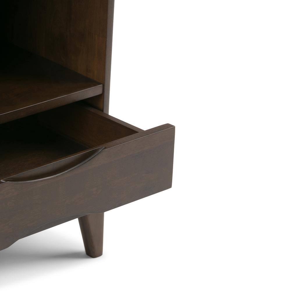 Simpli Home Harper 24"W Solid Hardwood 4 Shelf Mid-Century Modern Bookcase with Drawer and Adjustable Shelves
