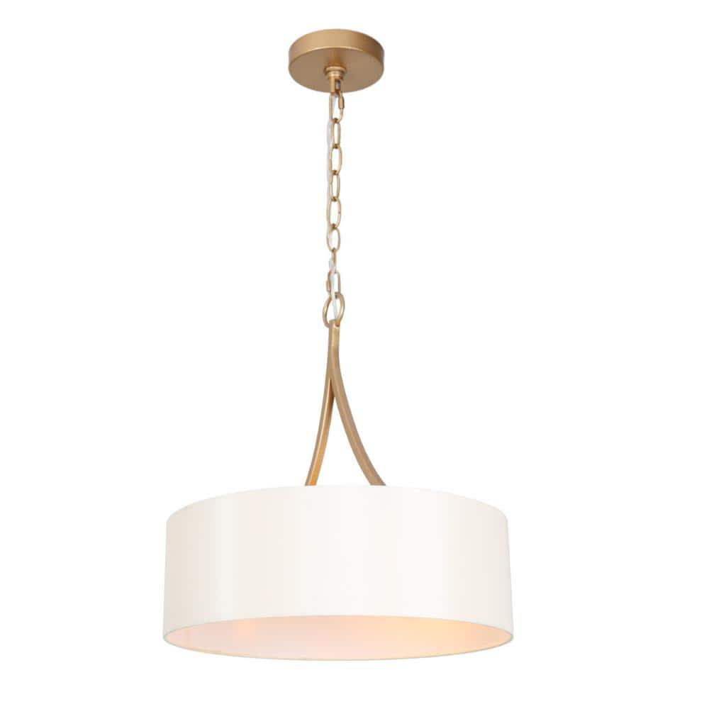 Zevni Modern 3-Light Dark Gold Farmhouse Chandelier, Classic Drum Pendant Light, Dining Room Island Pendant Hanging Light