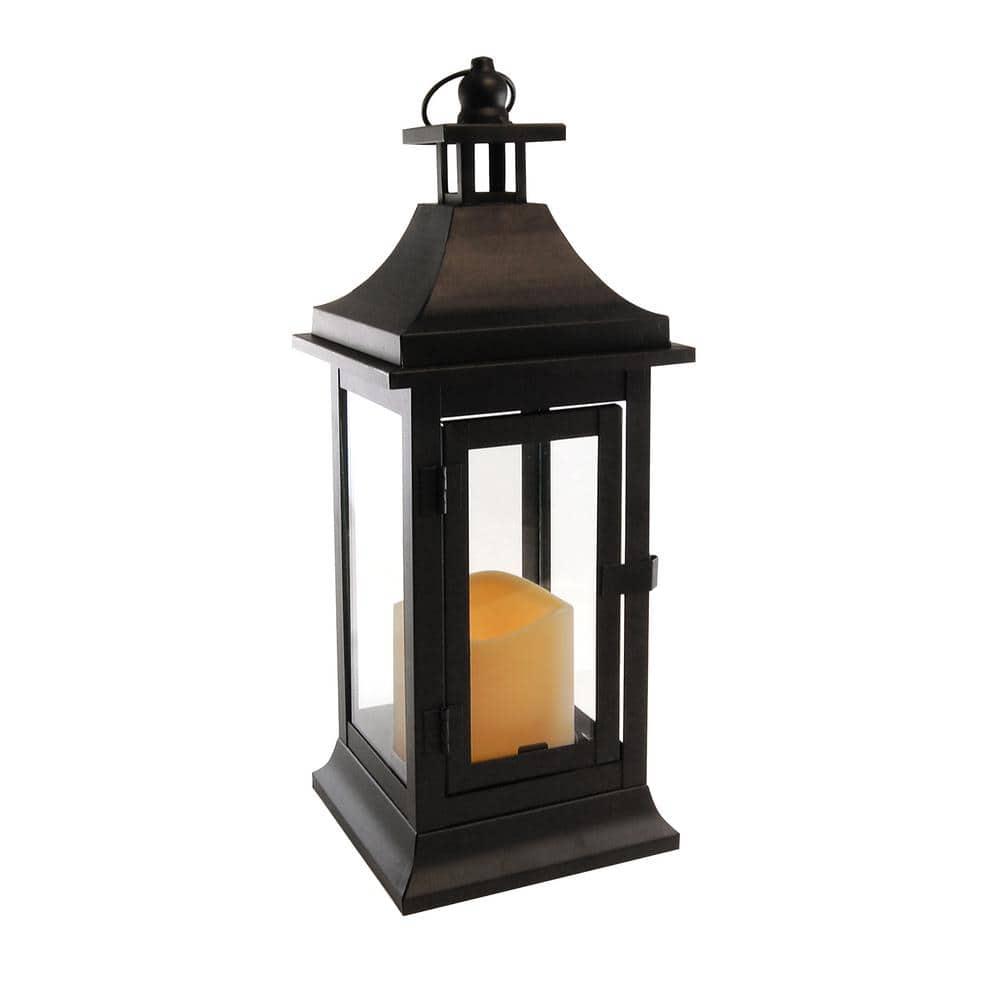 LumaBase Metal Lantern with Battery Operated Candle - Black (Small)