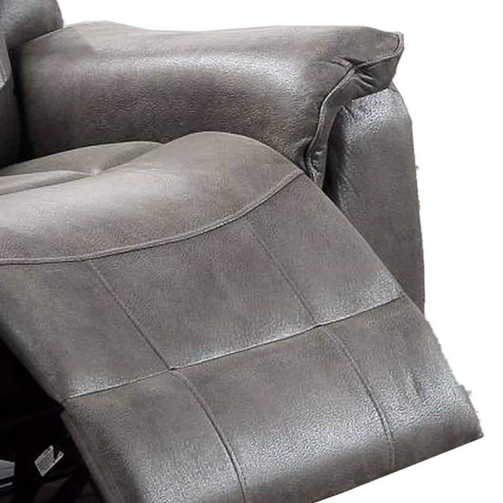 Benjara Fabric Manual Recliner Chair with Pillow Top Arms, Gray