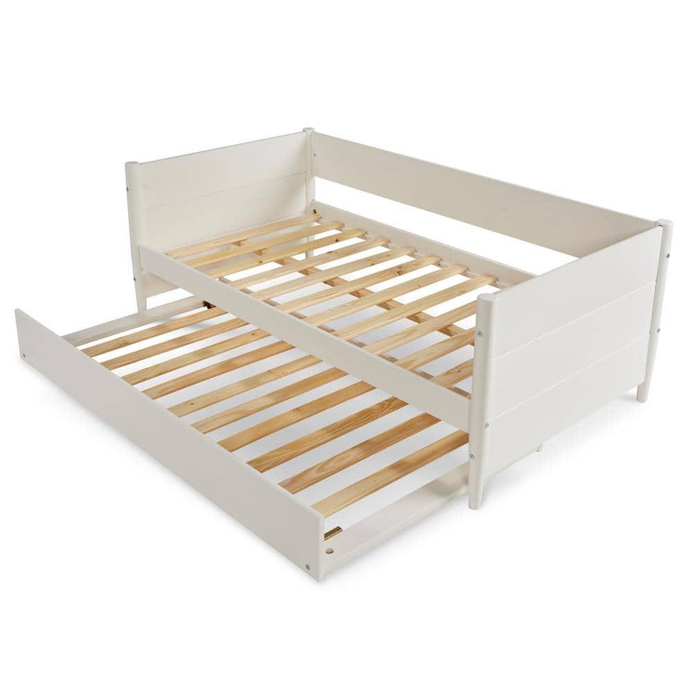 Camaflexi Mid-Century Wood Storage Twin Size Daybed with Trundle White