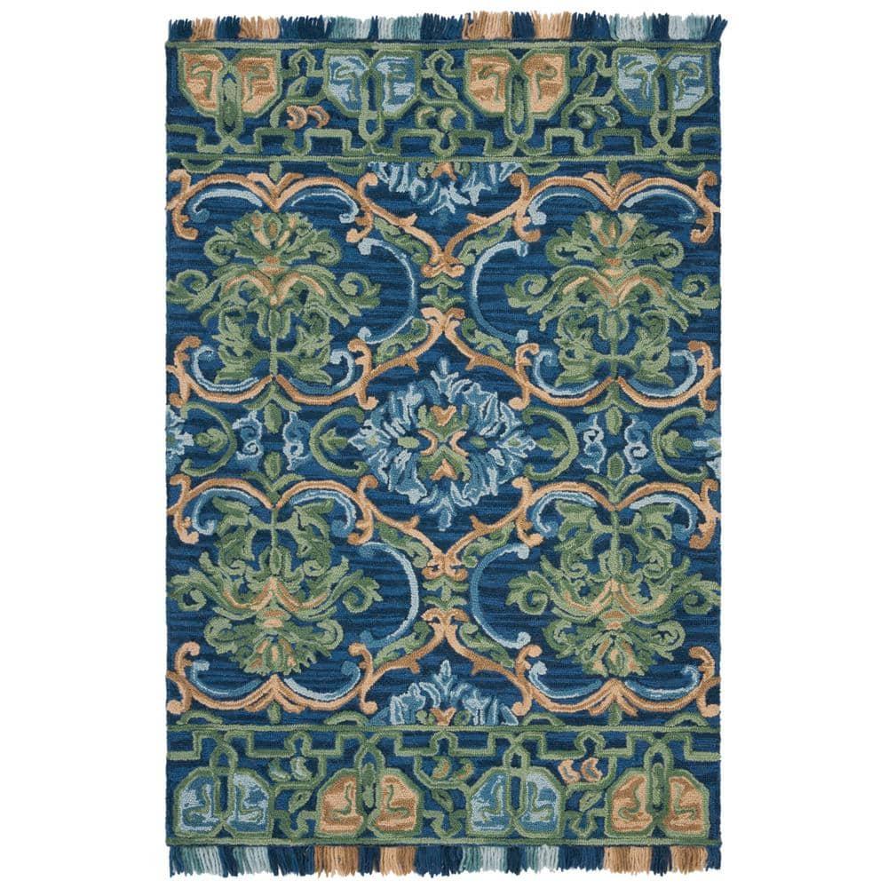 Blossom BLM422 Hand Tufted Area Rug - Navy/Green - 4'x6' - Safavieh.