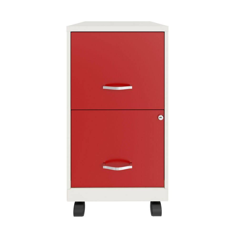 Space Solutions 18" Deep Letter Width Vertical File Cabinet - Pearl White and Red: 2 Drawer Steel, GreenGuard Certified