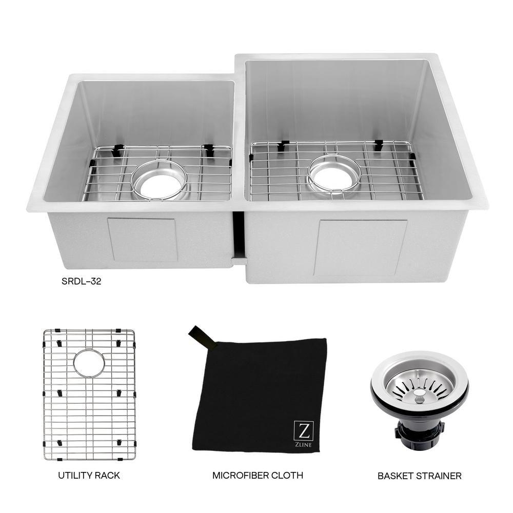 ZLINE 32" Jackson Undermount Double Bowl Fingerprint Resistant Stainless Steel Kitchen Sink with Bottom Grid
