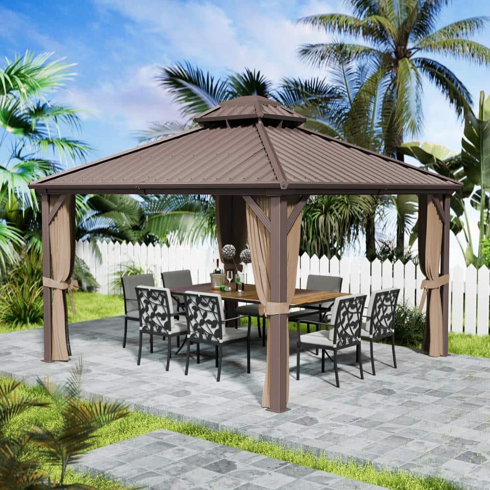 Kozyard Kozyard Caesar Gray Double Roof Hardtop Gazebo with Privacy Curtain and Mosquito Netting