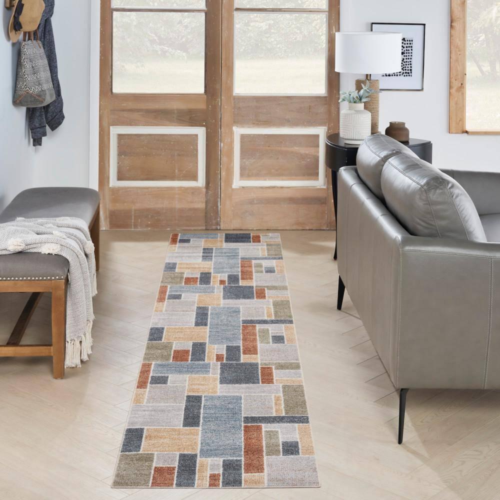 Nourison Astra Machine Washable 2'2" x 10' Multicolor Contemporary Indoor Bathroom, Kitchen Runner Rug