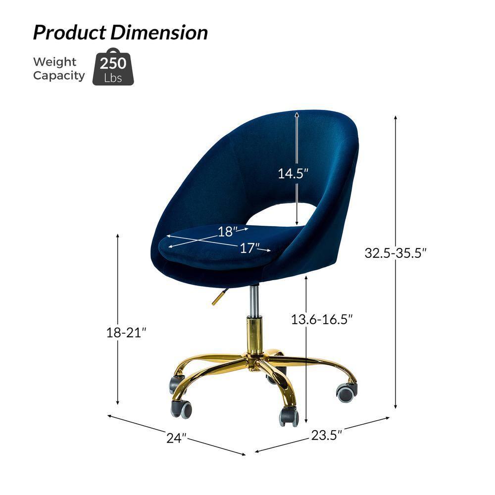 Luxury Office Chair Premium Modern Velvet Swivel Desk Chair with Chic Gold Base in Bold Colors Navy