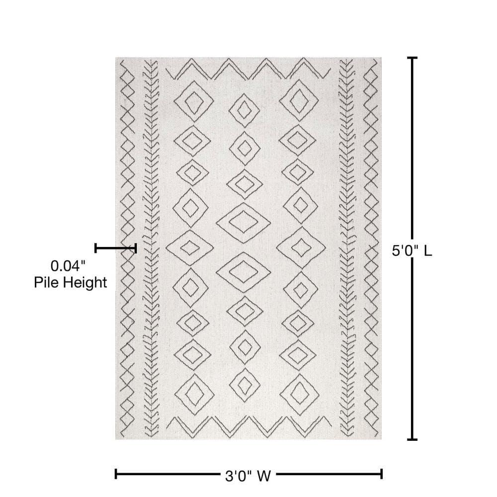 Ezri Diamond Indoor/Outdoor Area Rug for Living Room Patio Deck Front Porch Kitchen, Ivory/Dark Grey