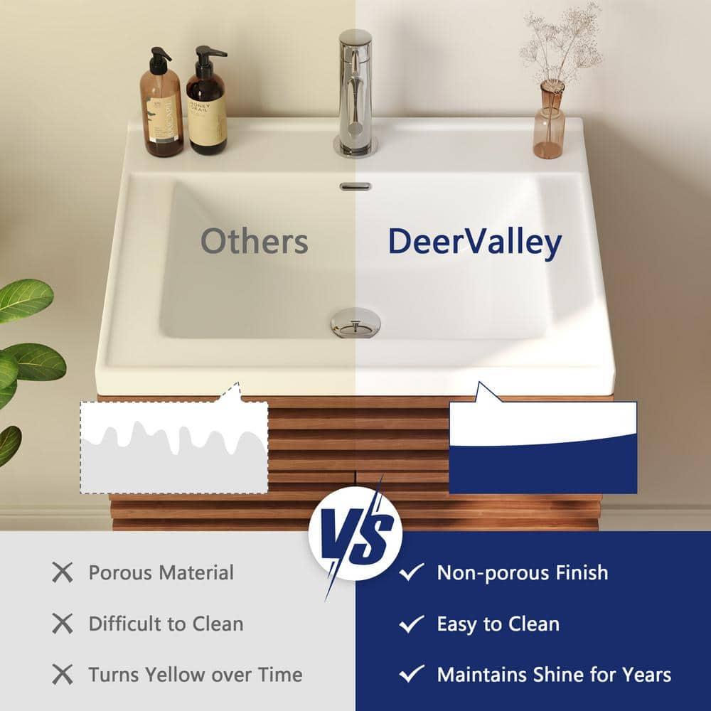 DeerValley  Cove 24" Bathroom Vanity with Ceramic Sink Top, Fully Assembled Mid-Century Wood Bathroom Cabinet Walnut & Reviews | Wayfair