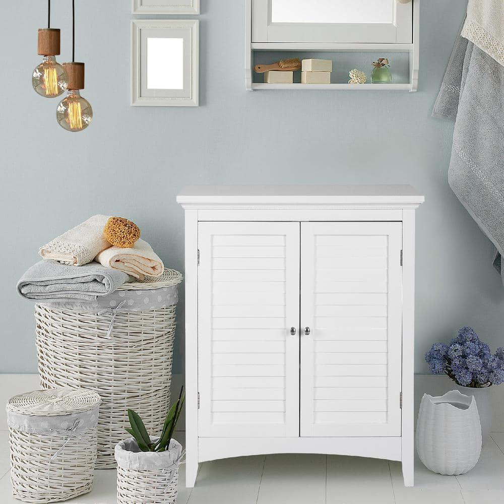 White Engineered Wood Bathroom Floor Cabinet with Adjustable Shelving