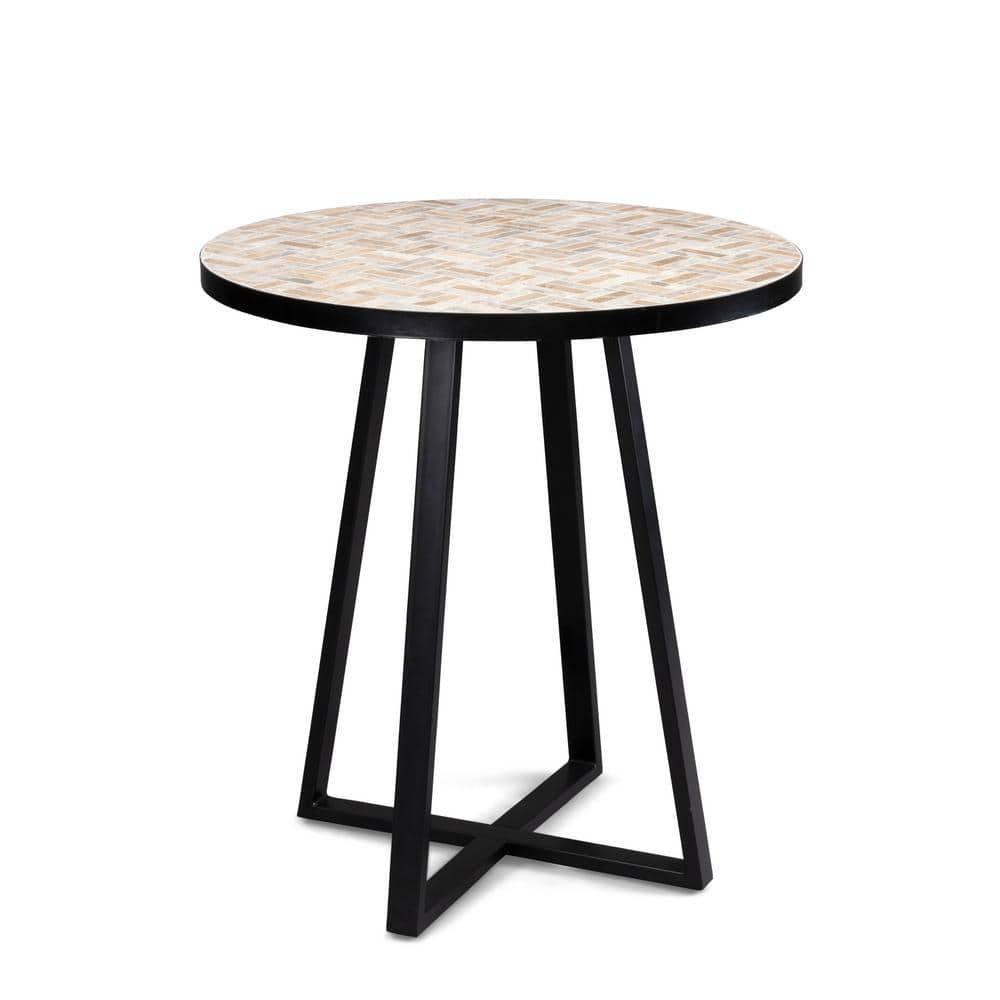 Homestyles Panama Metal Outdoor Bistro Table with Marble Gray/Brown Tile Top