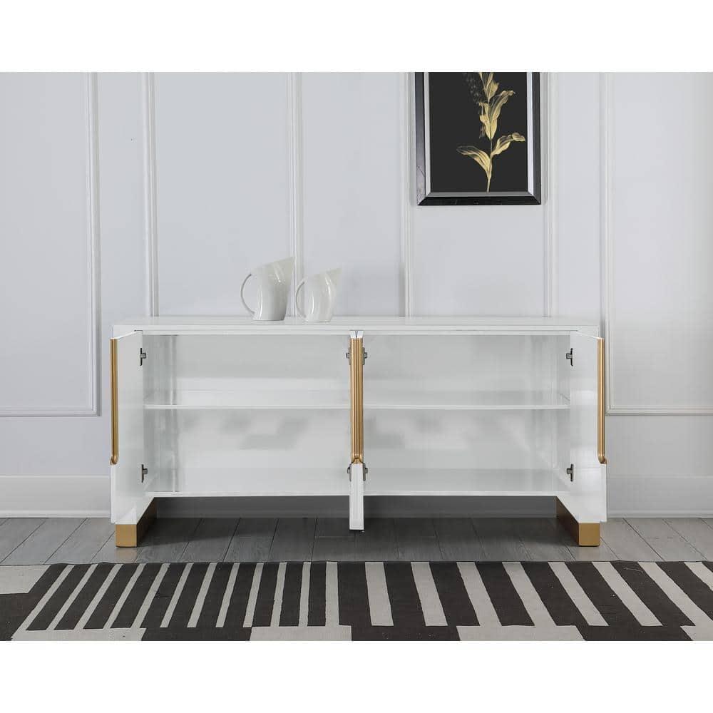 Best Master Furniture Akantha 68" Wood Sideboard with Gold Accents in White