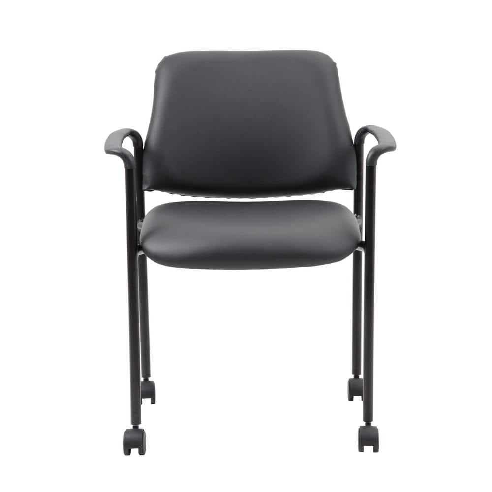 Boss Office Products Stacking Chair with Casters Black: Upholstered Desk Chair, Metal Frame, Fixed Arms