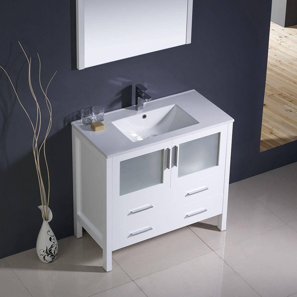 Torino 36'' Single Bathroom Vanity with Ceramic Top with Mirror