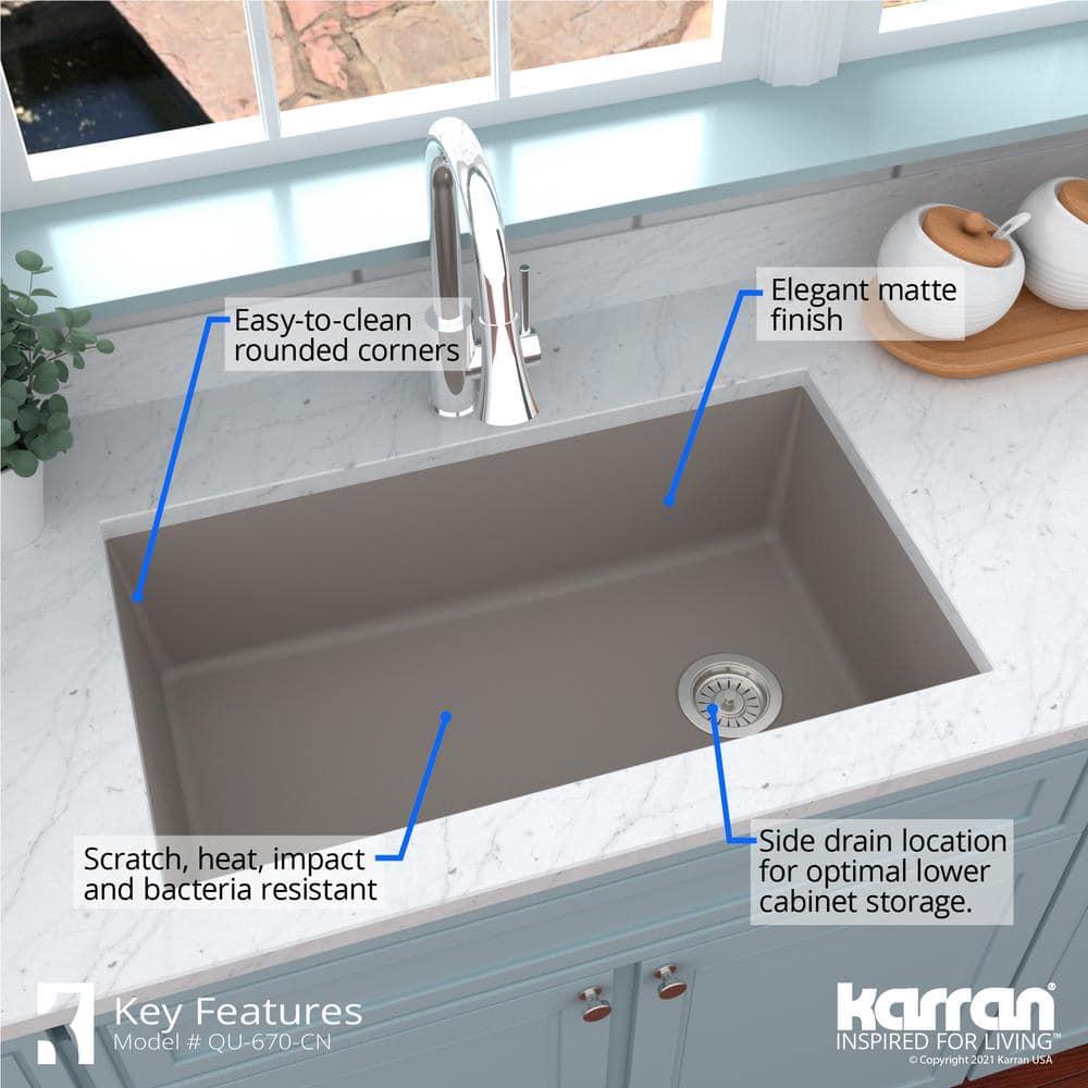 Karran Undermount Quartz Composite 31-3/4'' X 19-1/4'' Single Bowl Kitchen Sink