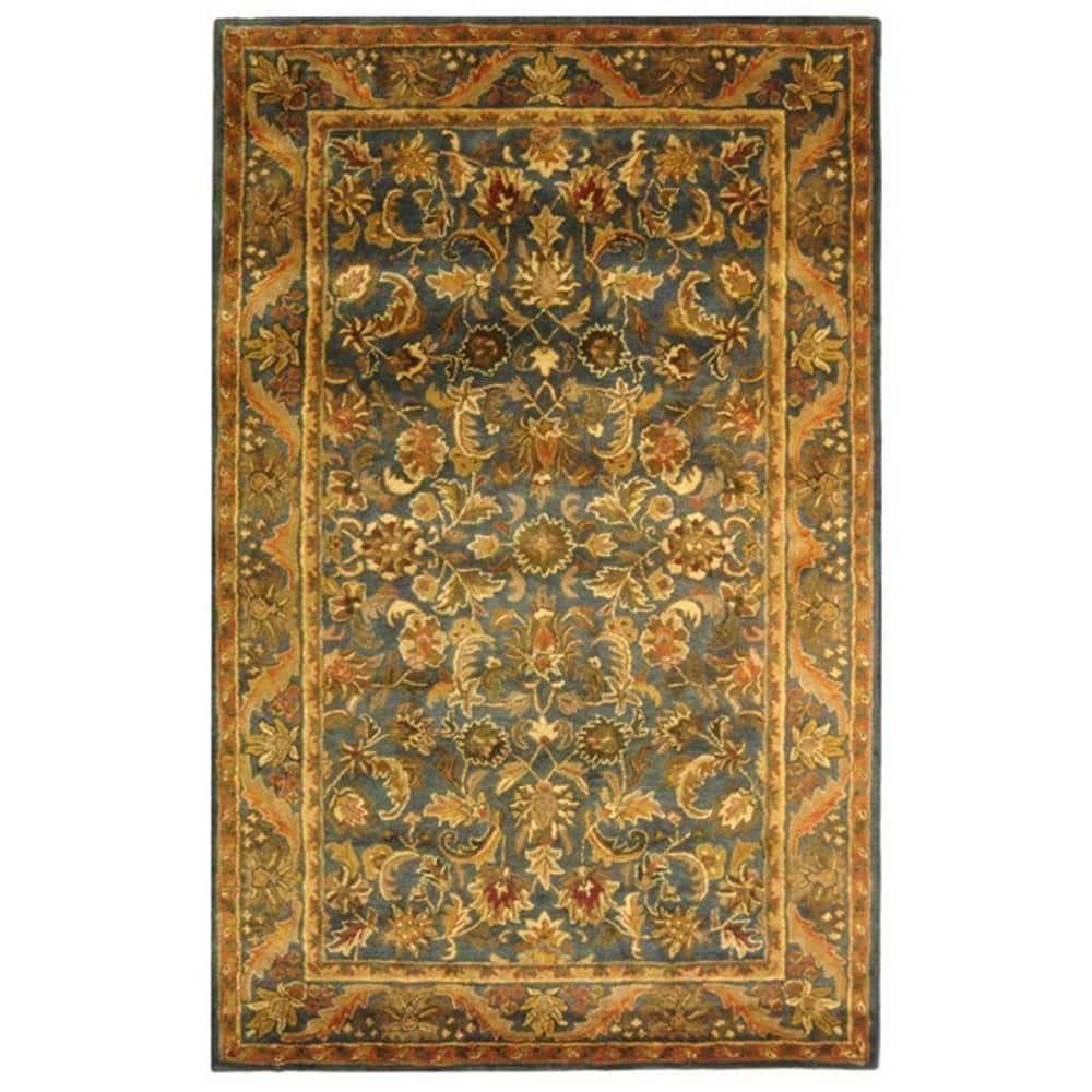 SAFAVIEH Antiquity Carmella Floral Bordered Wool Area Rug, Blue/Gold, 9' x 12'