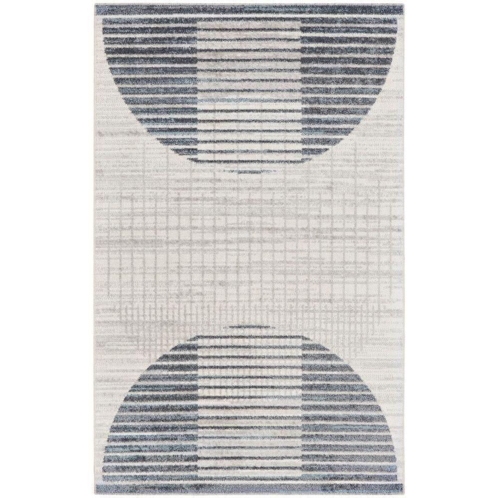 Nourison Astra Machine Washable Semi Circles Mid-Century Modern Indoor Rug Ivory Blue 2'2" x 4'