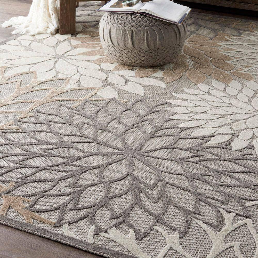Nourison Aloha Floral Bloom Flatweave High-Low Indoor Outdoor Area Rug Natural 7' x 10'
