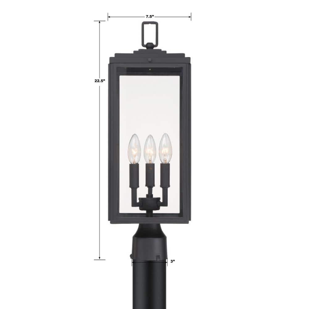 Crystorama Lighting Byron 3 - Light Post Light in  Matte Black