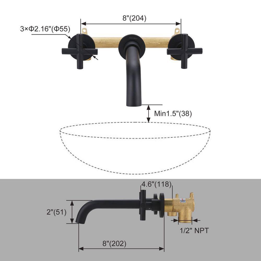 2-Handle 3-Hole Wall Mounted Roman Tub Faucet With 360° Swivel Spout