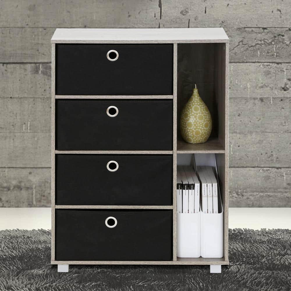 11159GYW-BK Multipurpose Storage Cabinet with 4 Bin-Type Drawers, French Oak Grey & Black