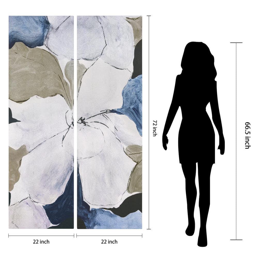 "Floral Serenity I & II", Flower Abstract Artwork on Silver Shagreen Wrapped Canvas Wall Art Set