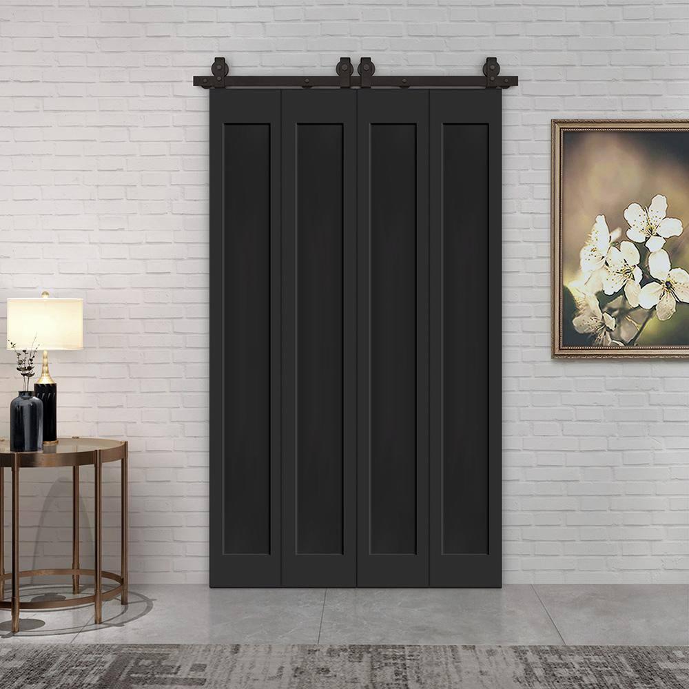 Calhome 1 Panel Shaker Composite Double Bi-Fold Door with Barn Door Hardware Kit