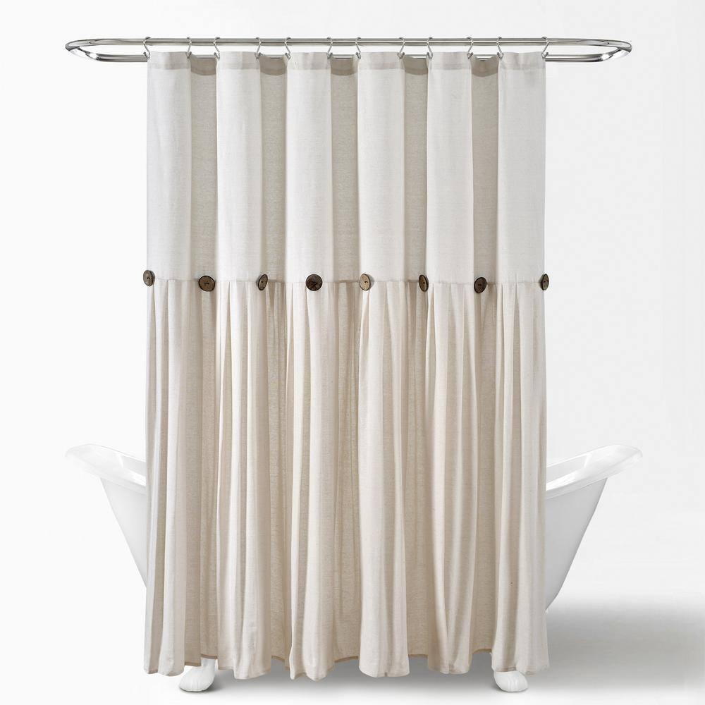 Linen Button Shower Curtain Off White Single 72X72