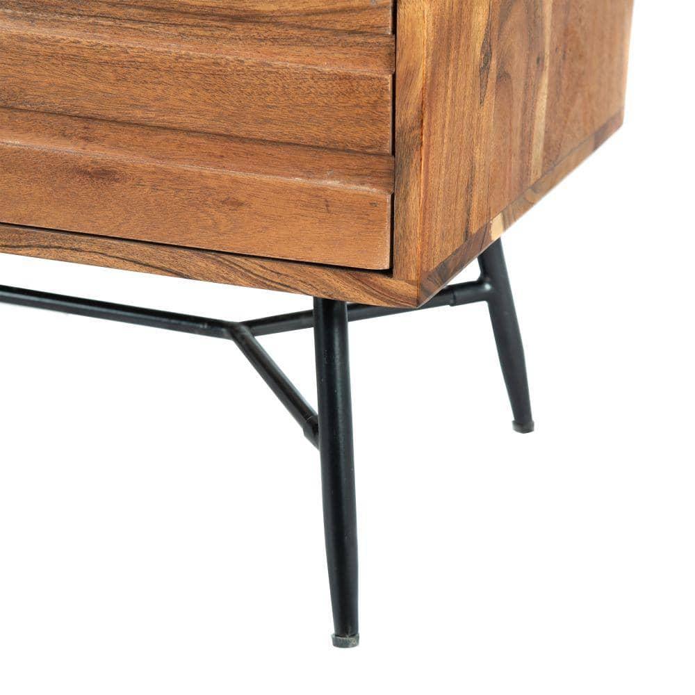 The Urban Port 2 Drawer Wooden Nightstand with Metal Angled Legs Brown/Black