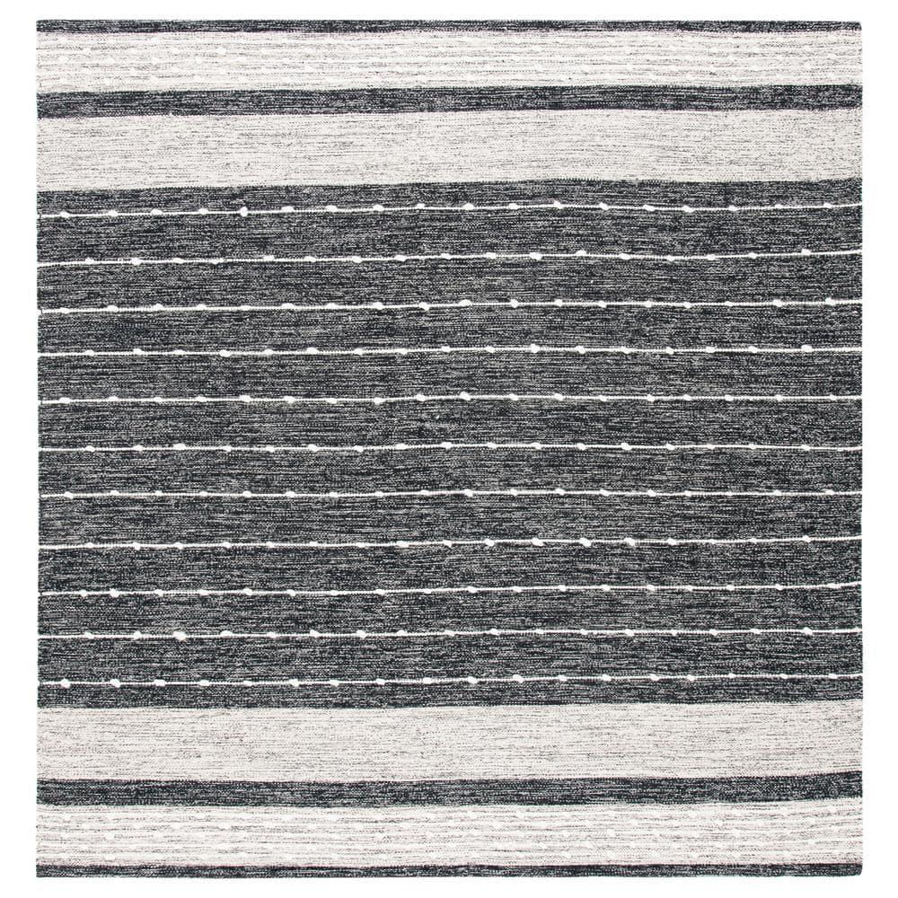 Striped Kilim STK509 Hand Woven Area Rug - Black/Ivory - 7'x7' - Safavieh.