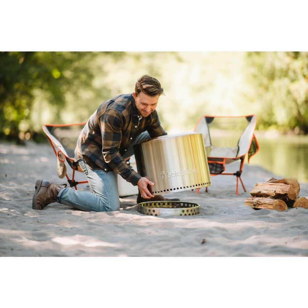 Solo Stove Bonfire 2.0 with Stand, Smokeless Fire Pit | Wood Burning Fireplaces W/ Removable Ash Pan, Portable Outdoor Firepit - for Camping, Stainless Steel, H: 16.75 in x Dia: 19.5 in, 25.1 lbs